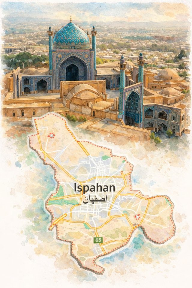 Ispahan - Mosquée de l'Imam et carte illustrée - Ispahan اصفهان