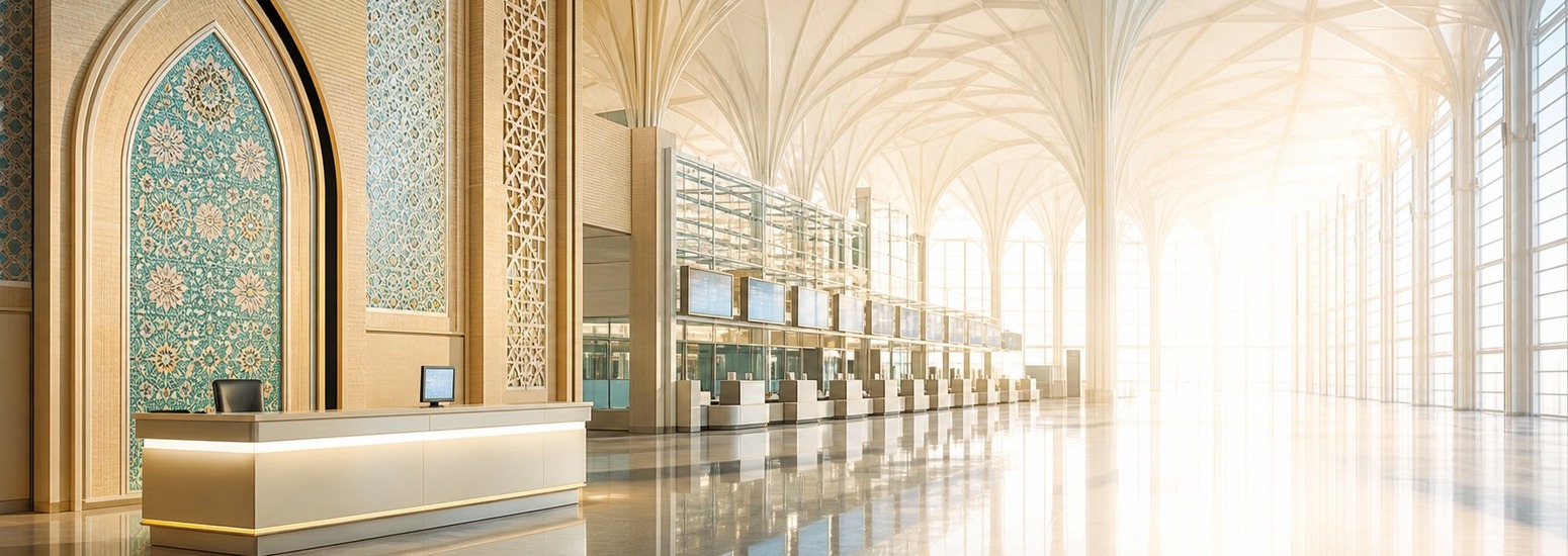Hall d’aéroport iranien désert et point d’information abandonné