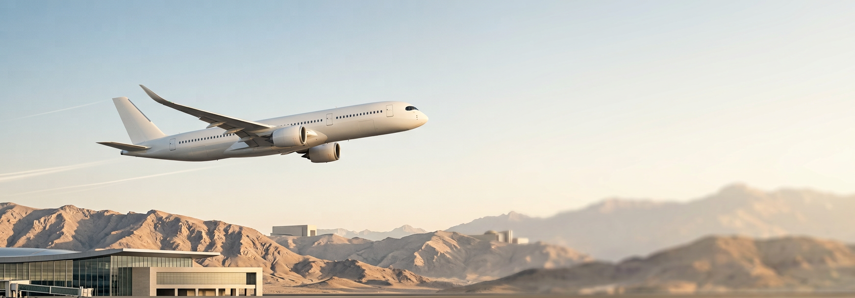 Avion de ligne survolant un aéroport au pied des montagnes iraniennes