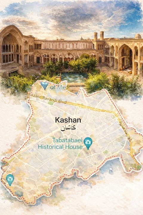 Kashan — vue et plan de ville