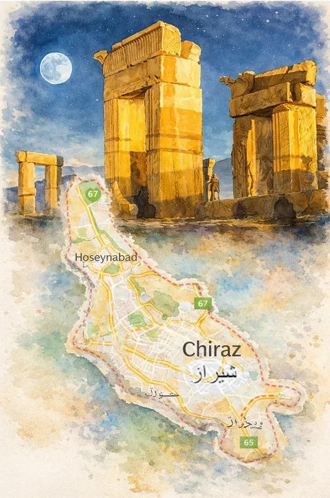 Shiraz & Persépolis — vue et plan de ville